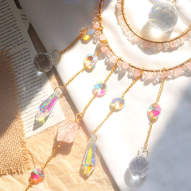 Summer Halo | Double Ring Crystal Suncatcher | Rose Quartz