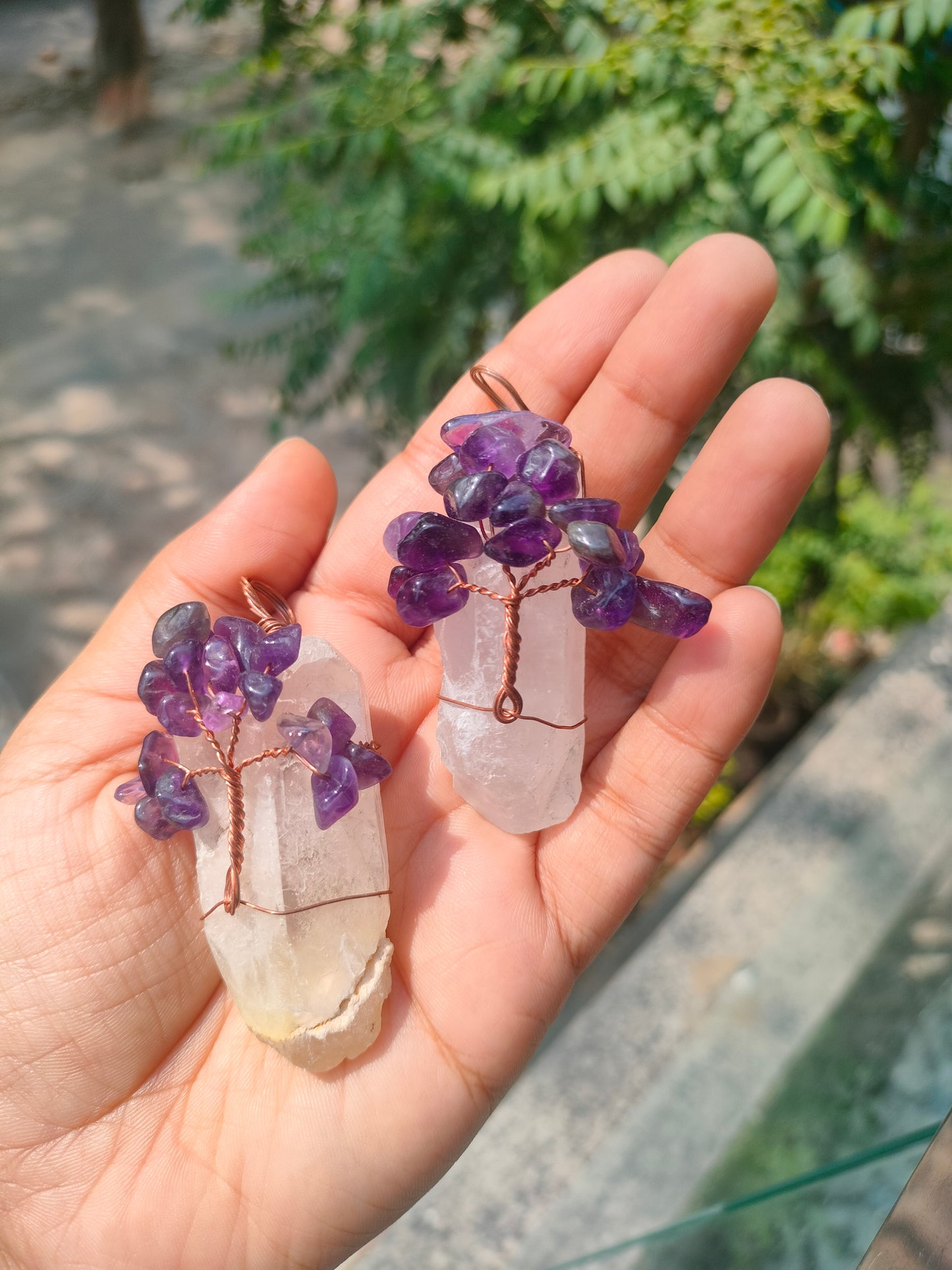Tree of Life | Raw crystal pointer hanging - Purple Amethyst | 1 Pc