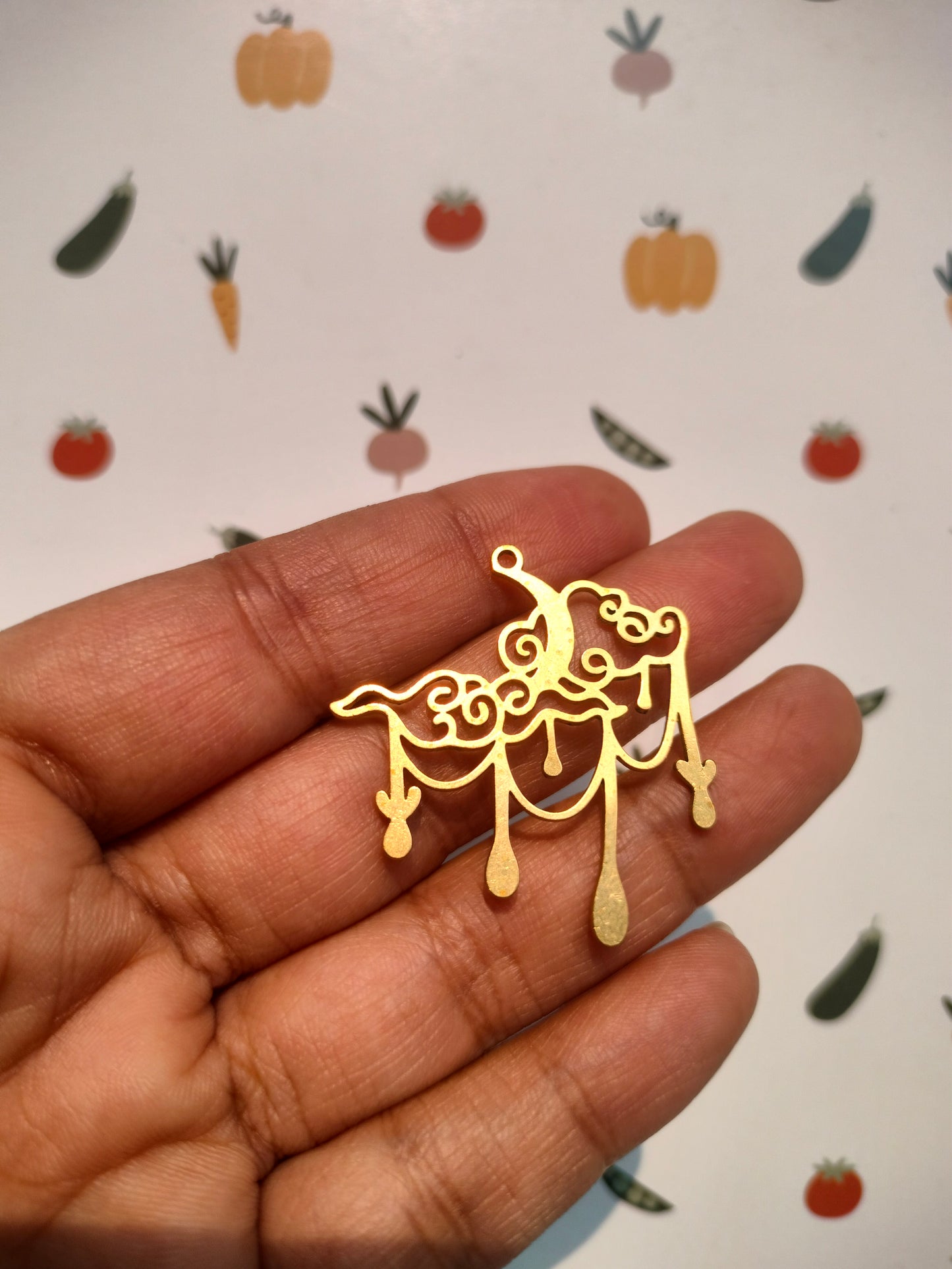 Celestial Lasercut Earring, Abstract Crescent Moon Clouds, Raw Brass Fairy Nightfall Charm
