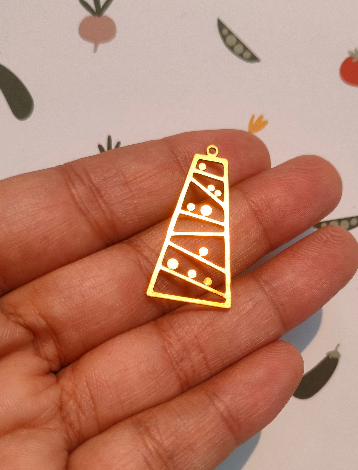 Raw Brass Geometric Charm, Triangle In Trapezoid Charms, Hollow Balls Dangle Earring