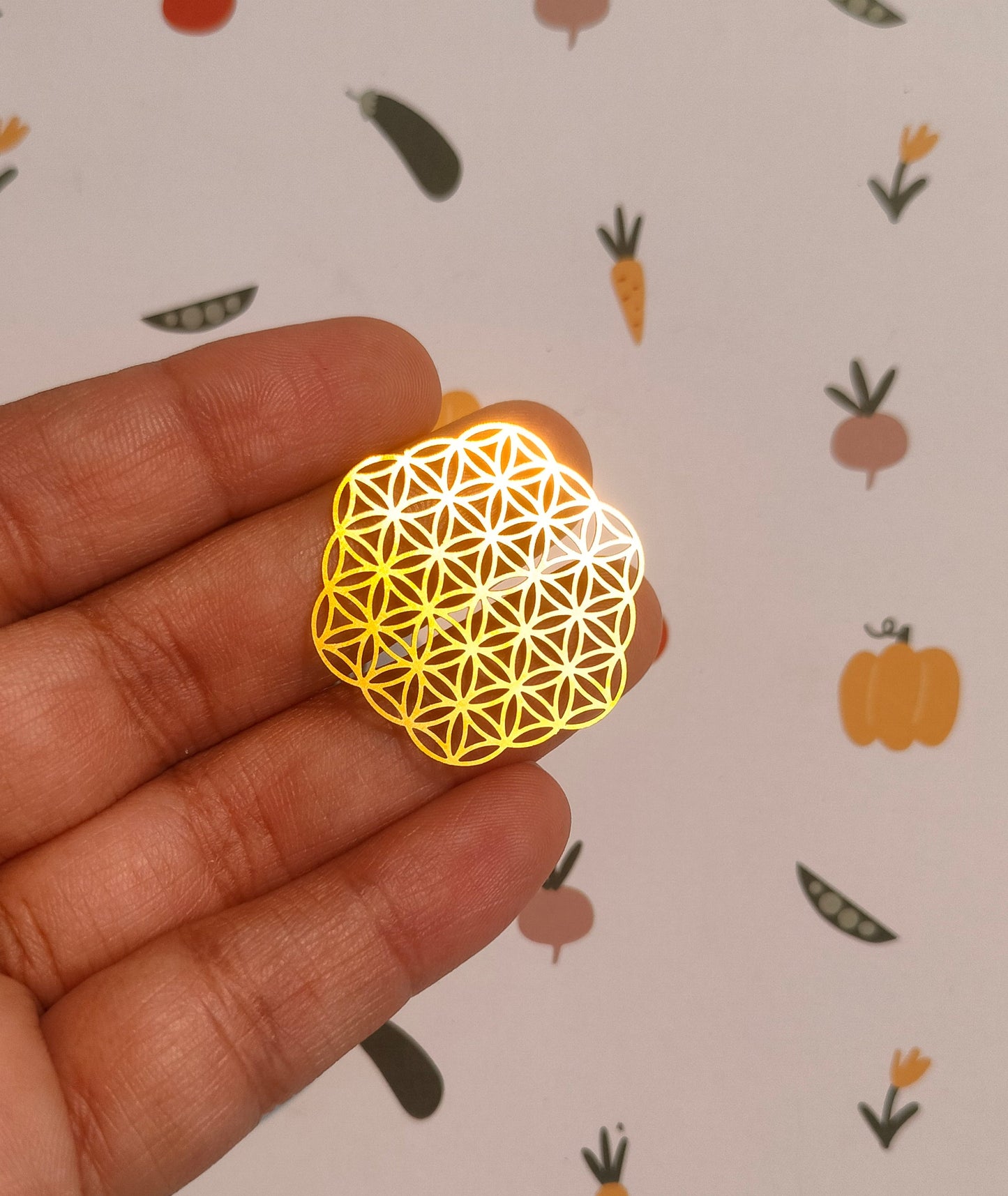 Raw Brass Hexagon Charm, Flower Grilles Connector, Hollow 0.3mm Floral Charm