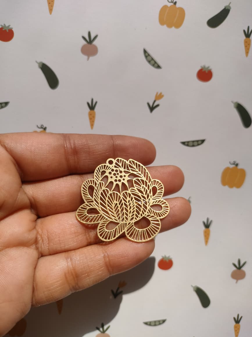 Flower Bud Earring Charm, Textured Stripe Flower Charm, Hollow Floral Pendant