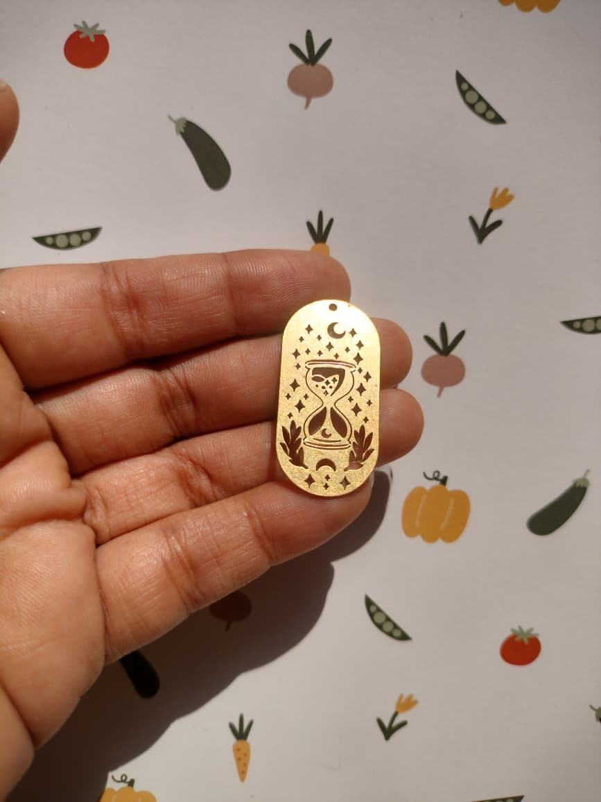 Celestial Sandglass Charm, Oval Crescent Hourglass Earring Charm, North Star Plant Leaf Pendant