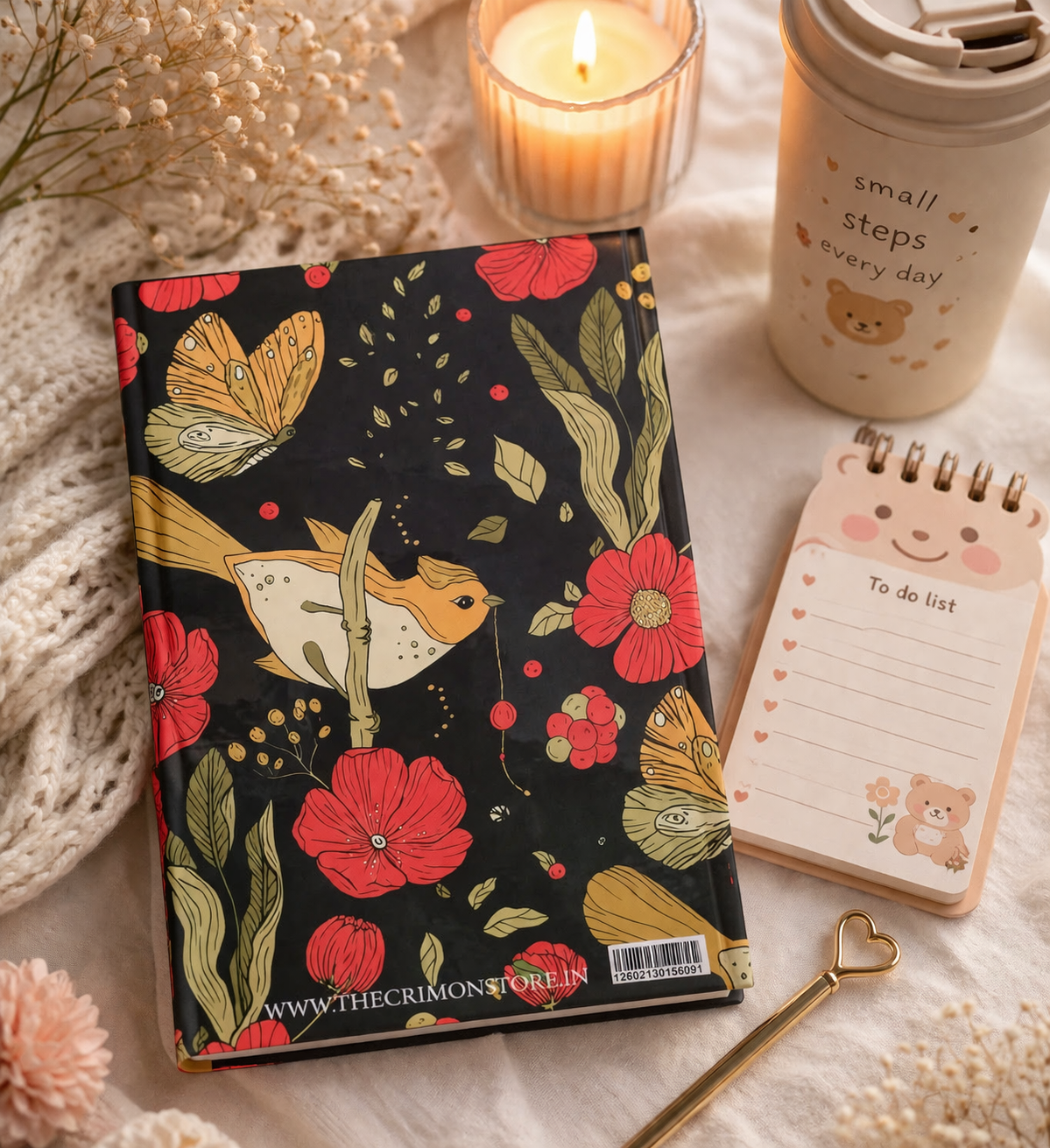 Dream Journal - Black Floral Bird  | A5 | Hard Cover