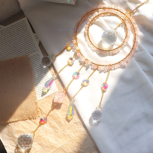 Summer Halo | Double Ring Crystal Suncatcher | Rose Quartz