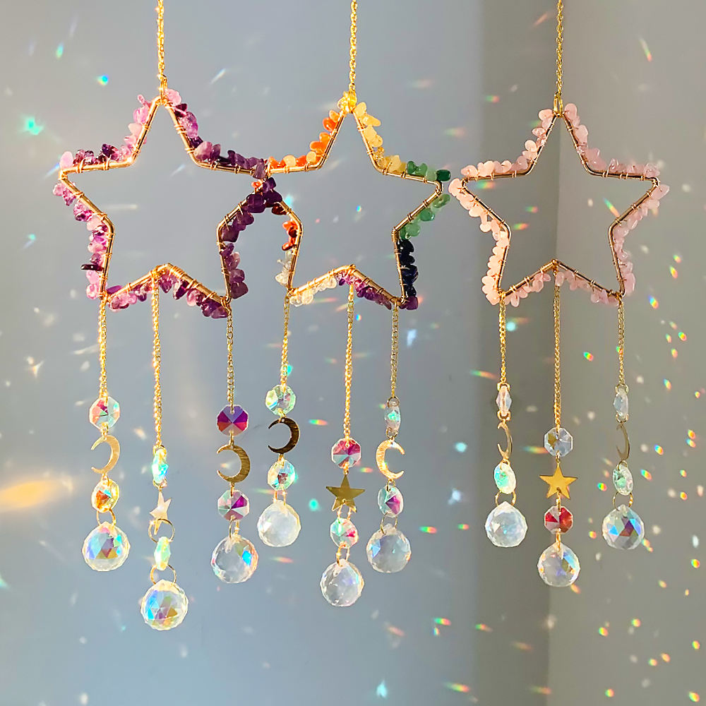 Rainbow Delight | Star Shaped Suncatcher | Rose Quartz