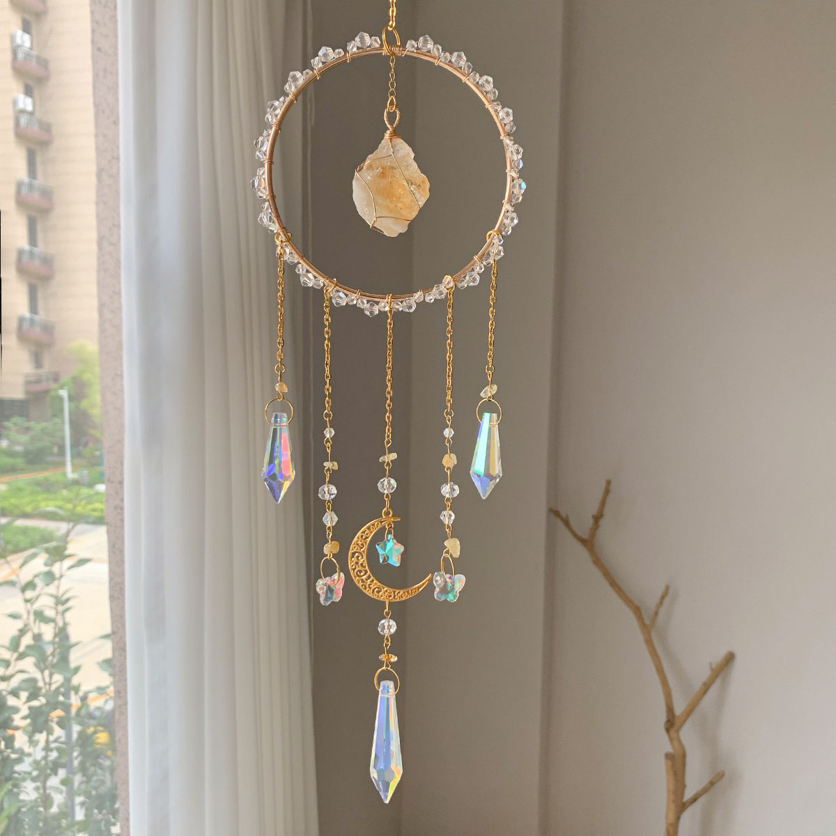 Celestial Glow Citrine Ring Crystal Suncatcher