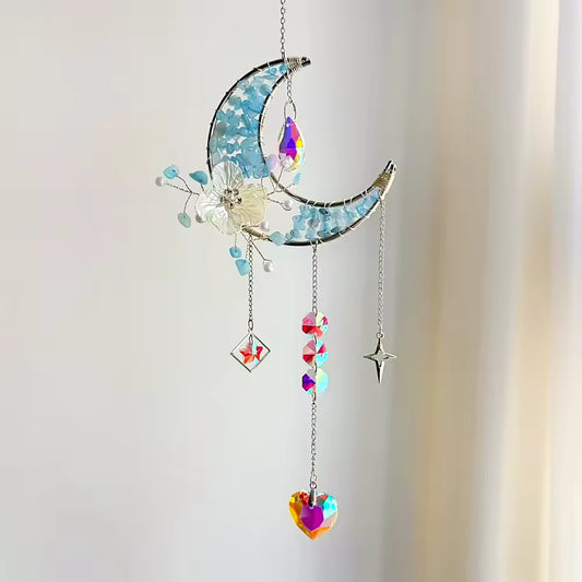 Dewdrop Delight | Floral Moon Suncatcher - Aquamarine