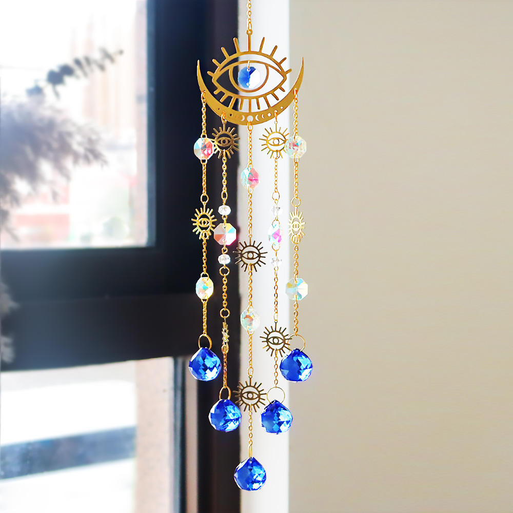 Blue Aurora Boho Evil Eye Suncatcher