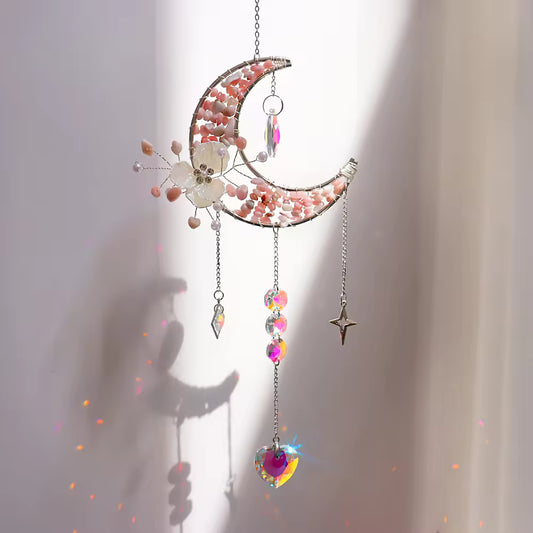Dewdrop Delight | Floral Moon Suncatcher - Pink Opal
