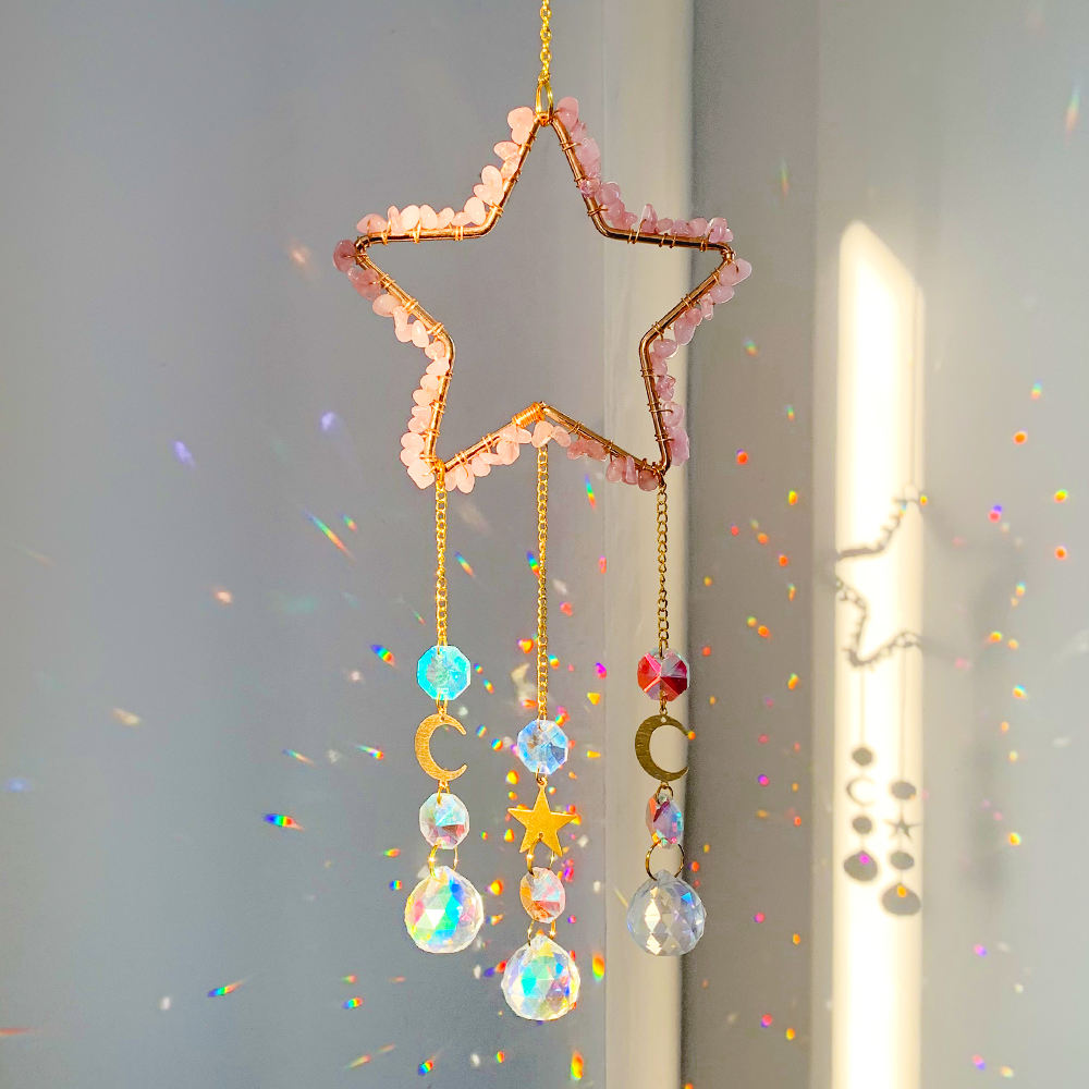 Rainbow Delight | Star Shaped Suncatcher | Rose Quartz
