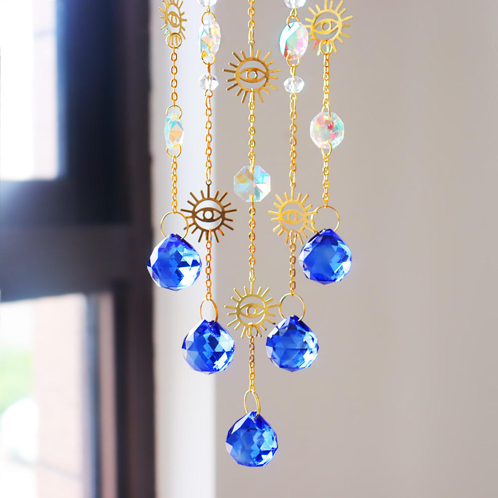 Blue Aurora Boho Evil Eye Suncatcher