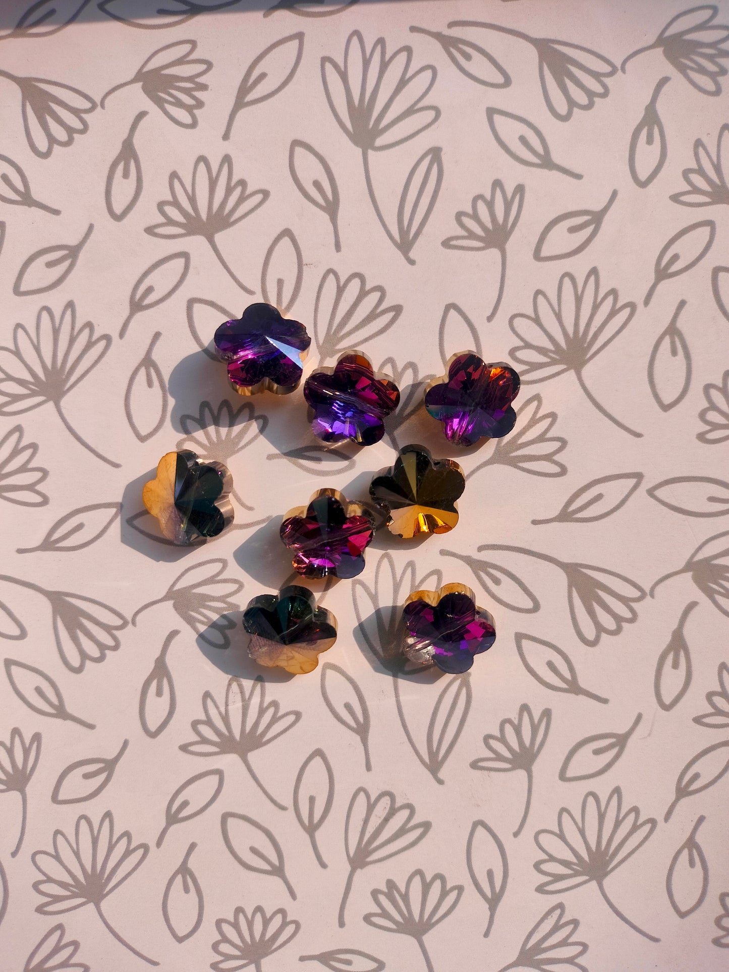Five petal flower shaped Glass Crystal beads (Set of 8 beads)