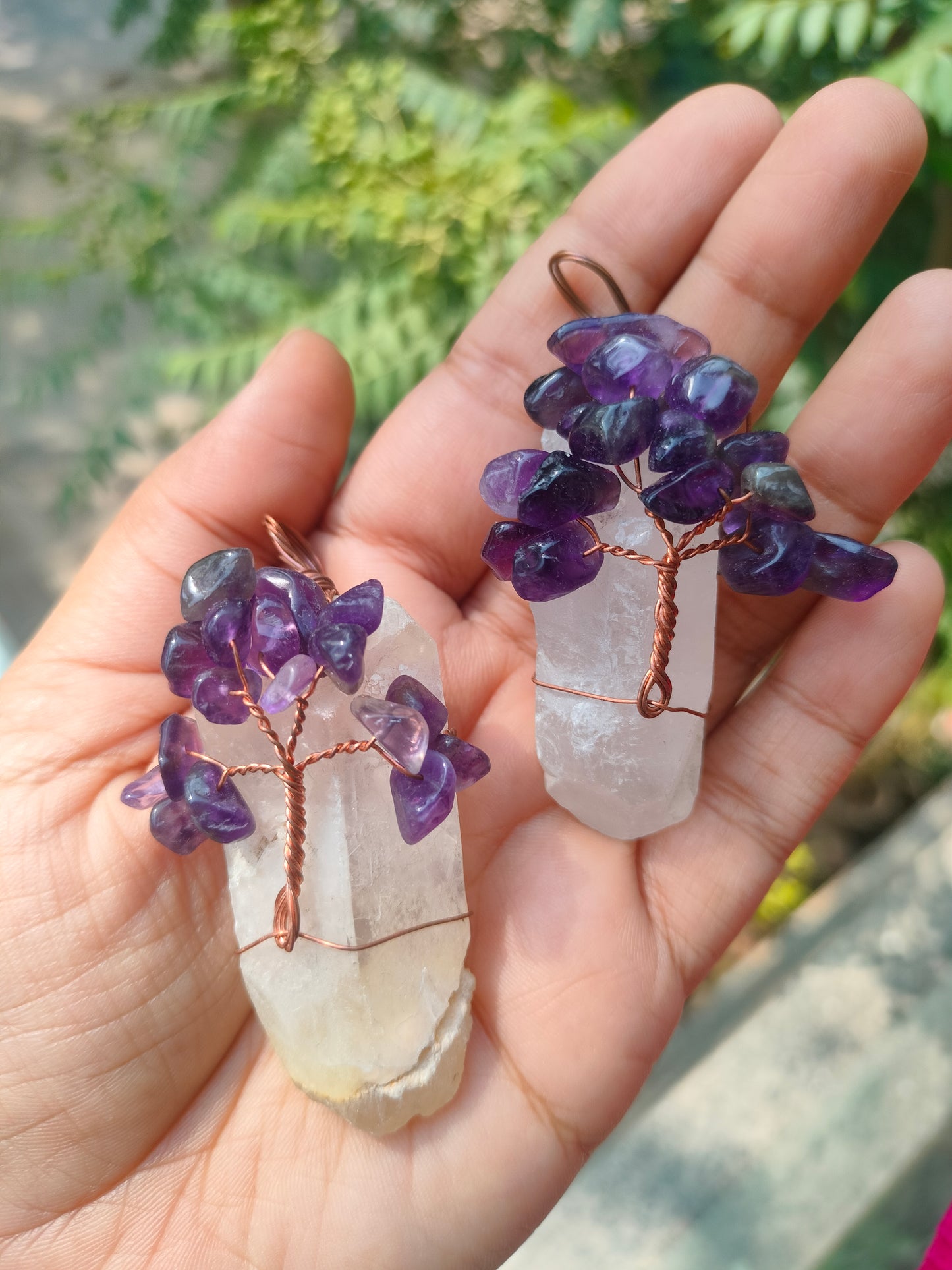 Tree of Life | Raw crystal pointer hanging - Purple Amethyst | 1 Pc