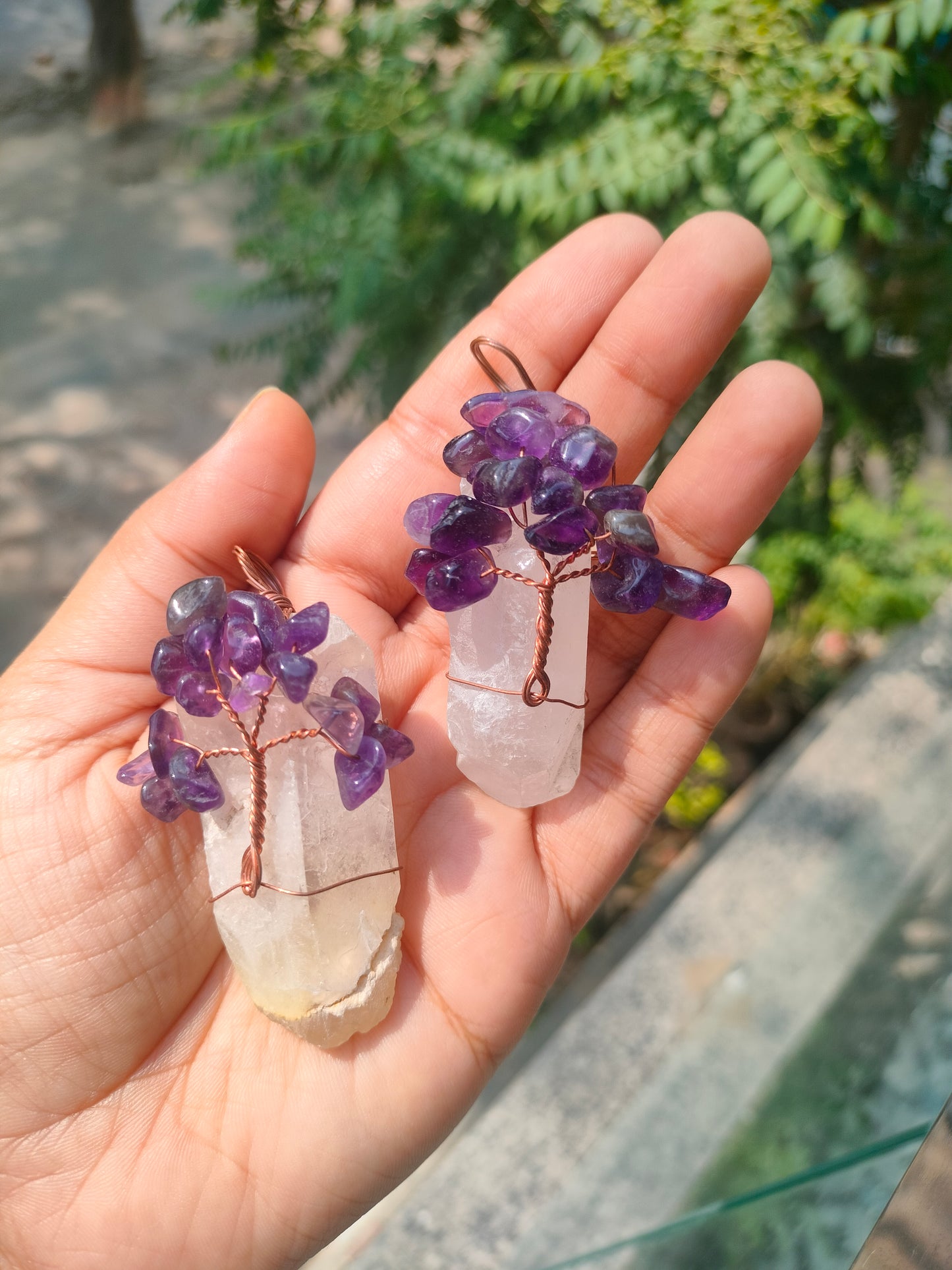 Tree of Life | Raw crystal pointer hanging - Purple Amethyst | 1 Pc