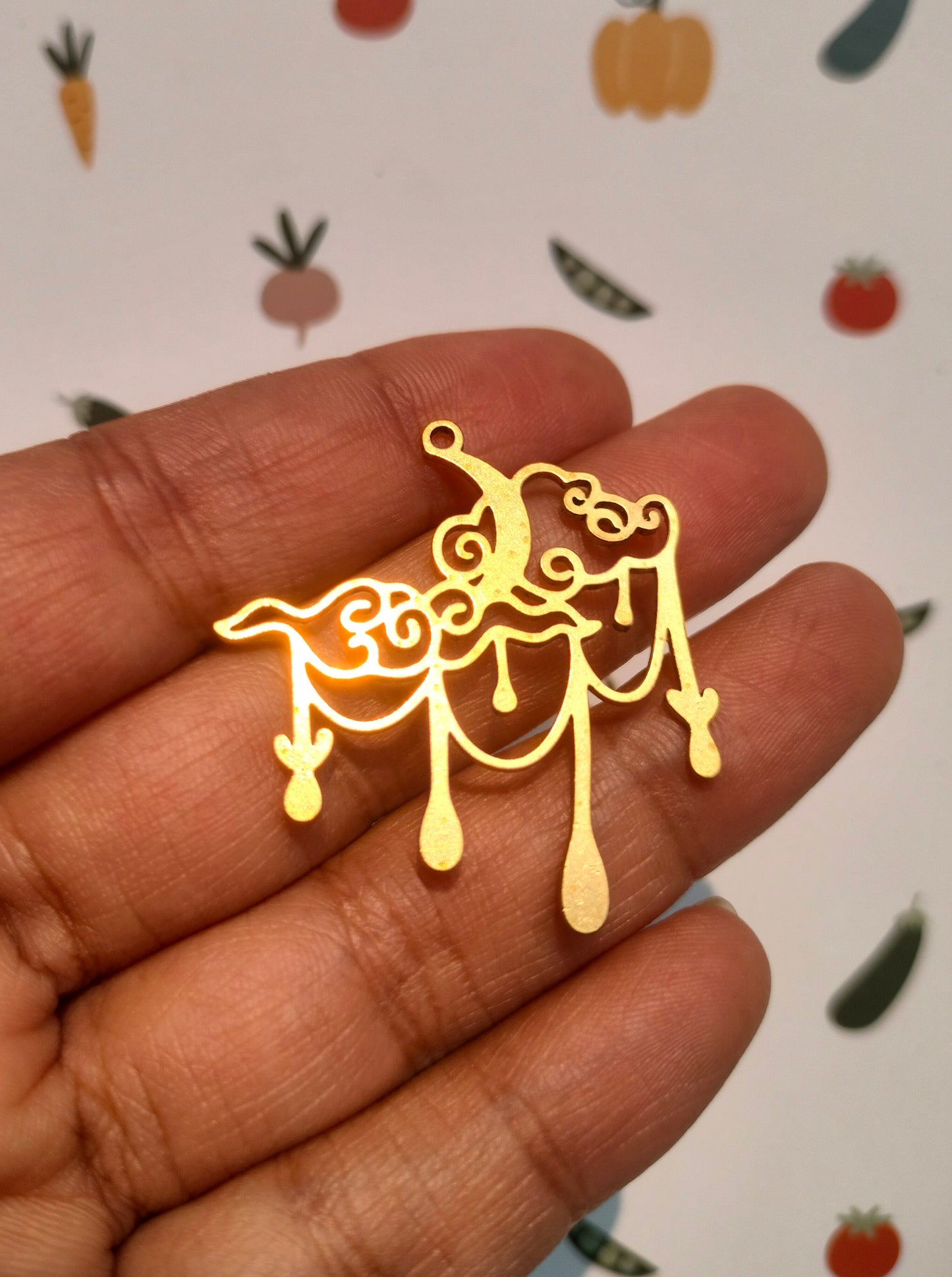 Celestial Lasercut Earring, Abstract Crescent Moon Clouds, Raw Brass Fairy Nightfall Charm
