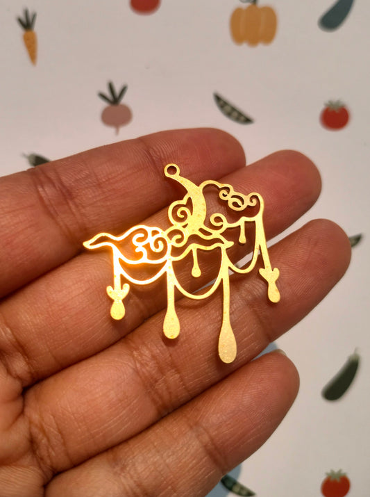 Celestial Lasercut Earring, Abstract Crescent Moon Clouds, Raw Brass Fairy Nightfall Charm