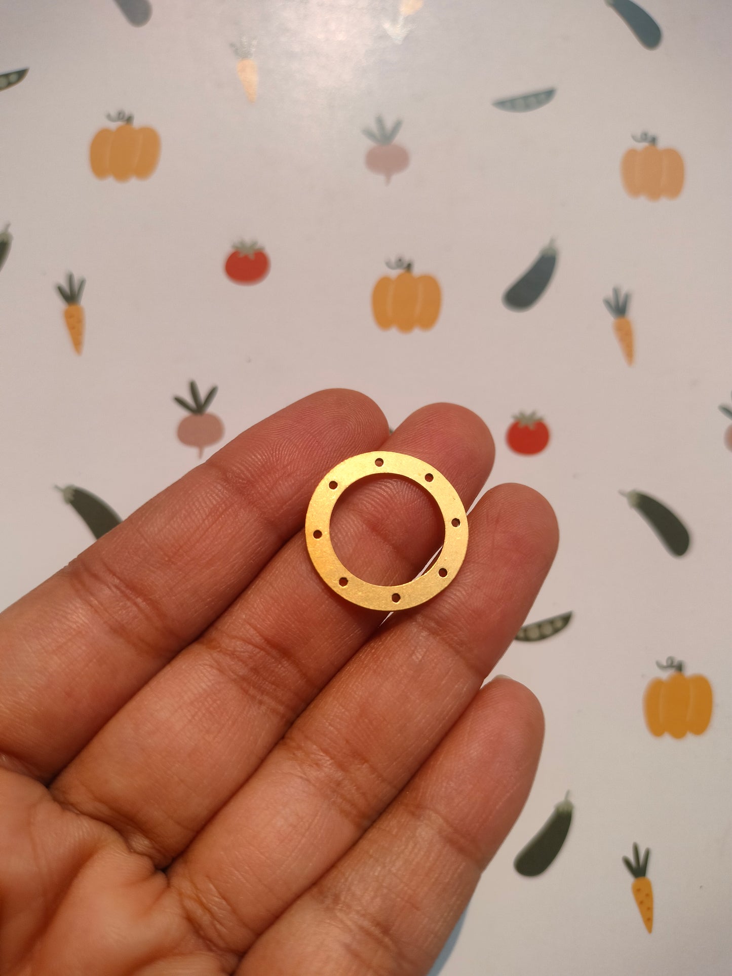 Hoop Ring Lasercut Connectors, Abstract Flat Holes Connector, Raw Brass Circle Connector