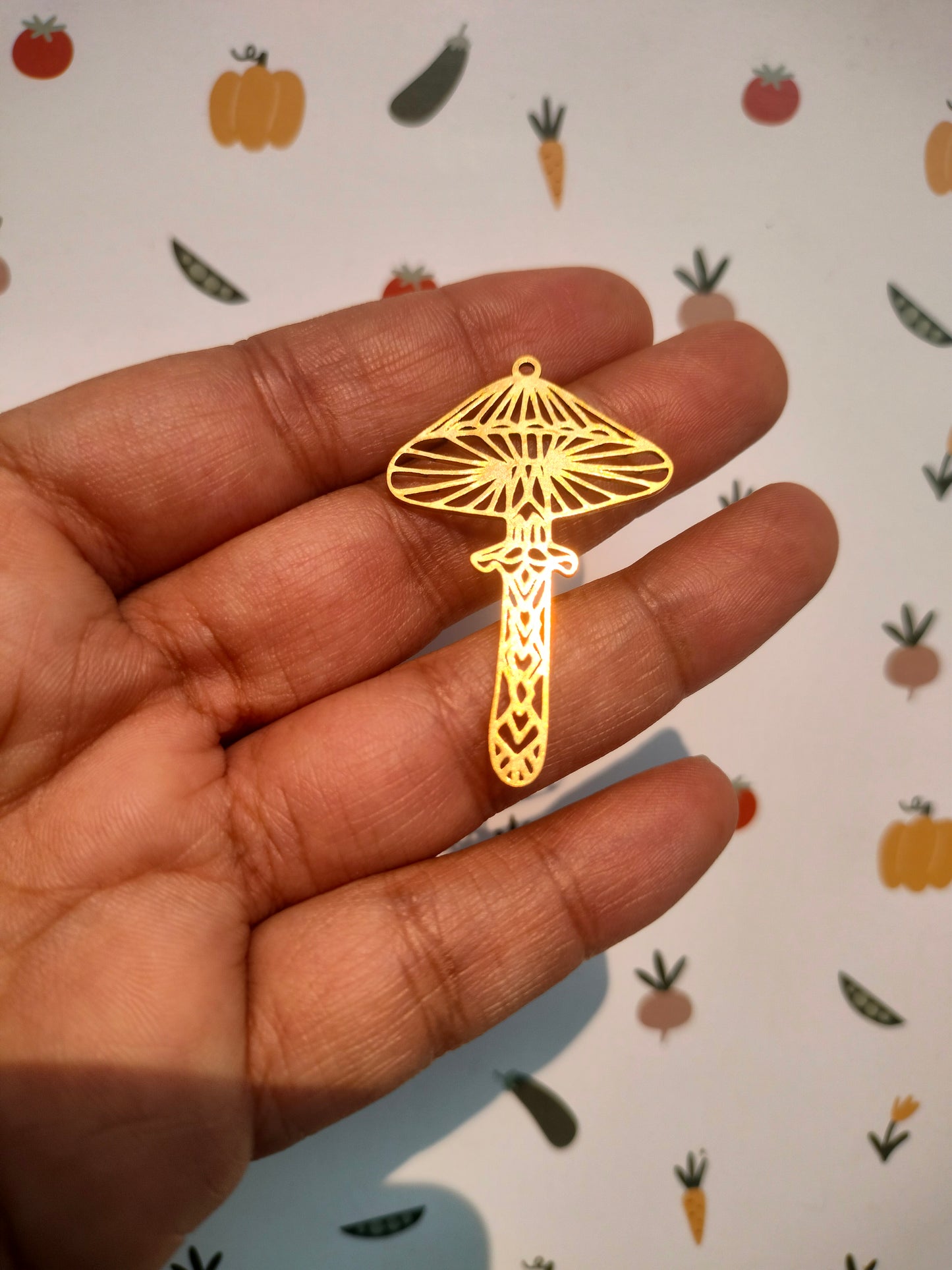 Mushroom Lasercut Charm, Three-Dimensional Stereoscopic Mushroom, Raw Brass Mushroom Charm