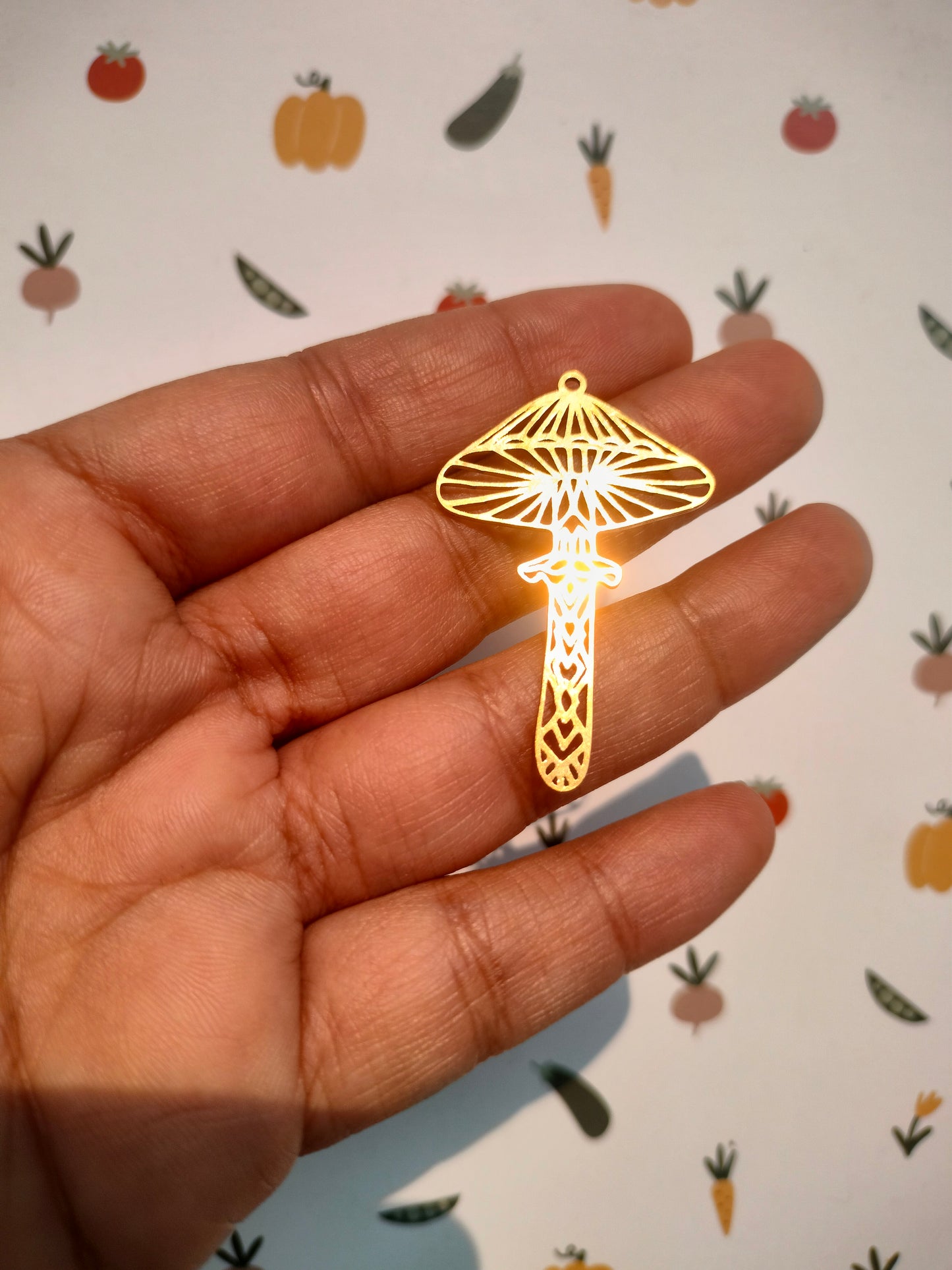 Mushroom Lasercut Charm, Three-Dimensional Stereoscopic Mushroom, Raw Brass Mushroom Charm
