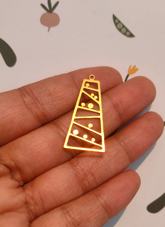 Raw Brass Geometric Charm, Triangle In Trapezoid Charms,  Hollow Balls Dangle Earring