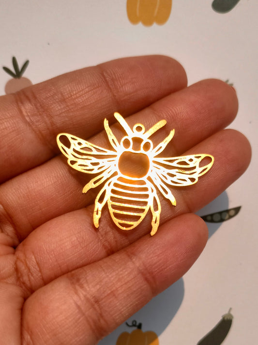 Bee Laser Cut Charms, Raw Brass Fly Charms, Honeybee Cut Out Charm