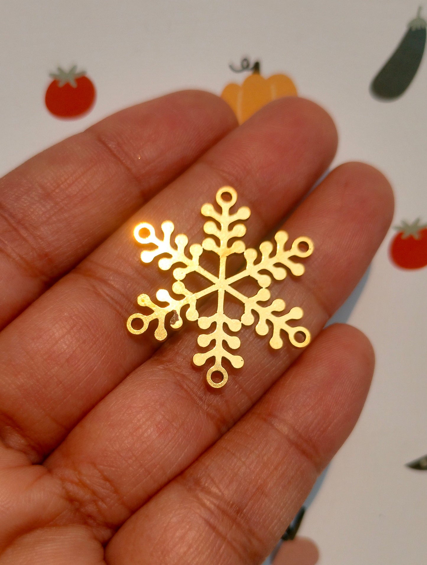 Snow Lasercut Connectors, Raw Brass Snowdrop Connector, Abstract Snowflakes Connector