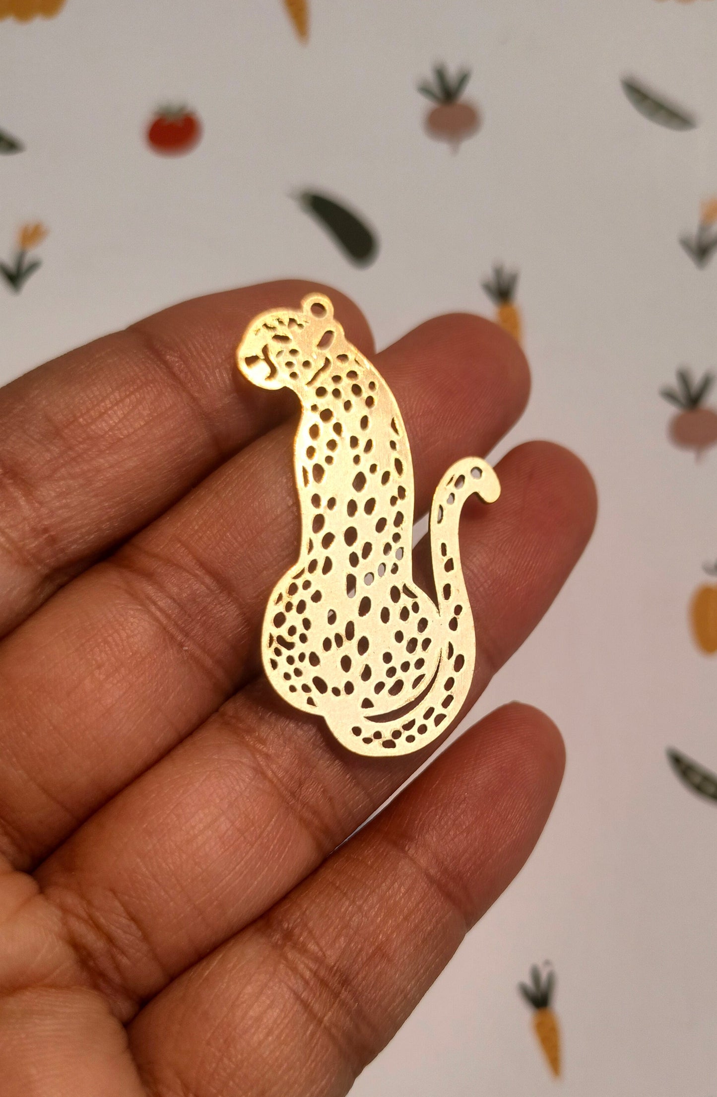 Leopard Laser Cut Charms, Raw Brass Panther Charms, Dot Cat Cutout Charm