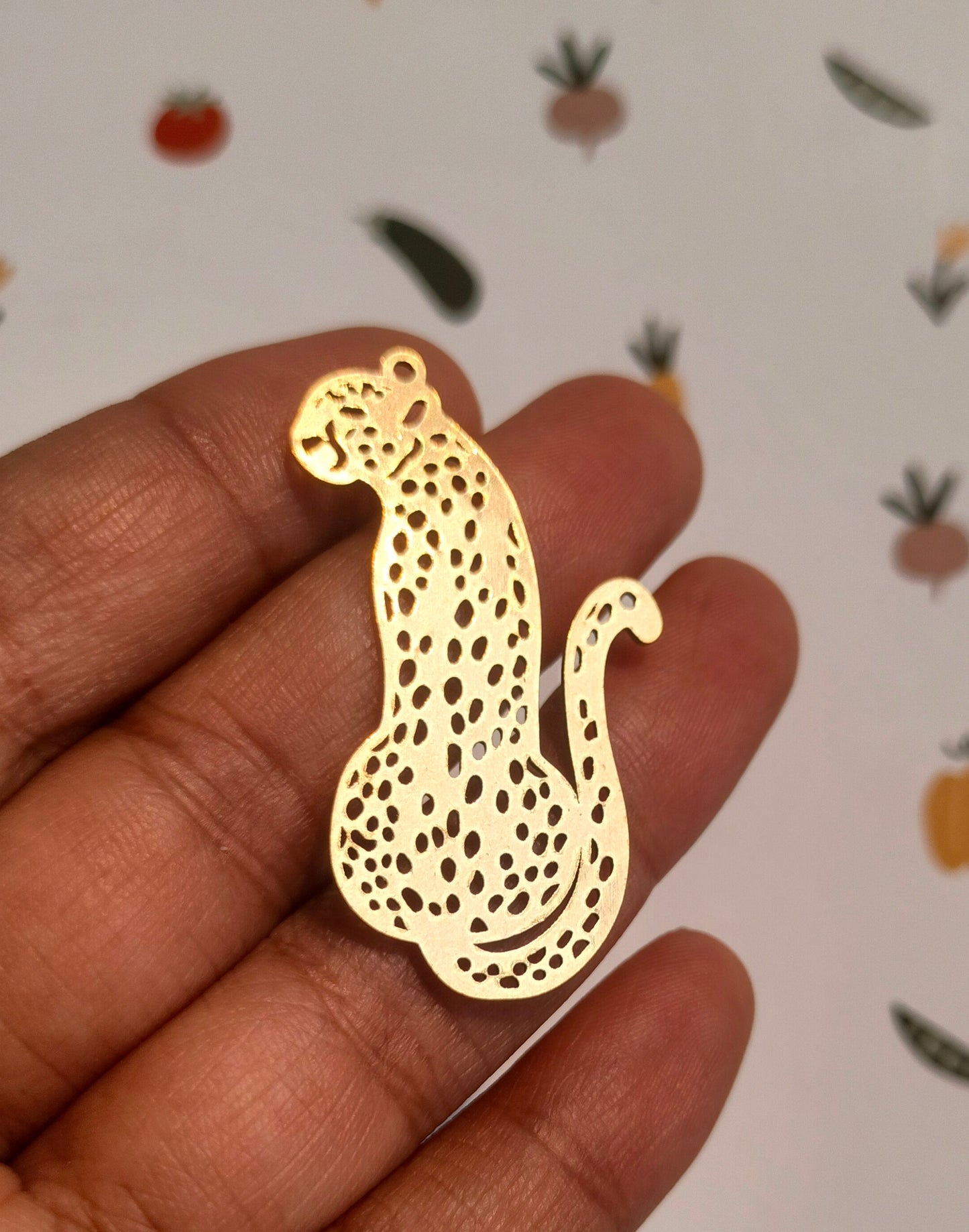 Leopard Laser Cut Charms, Raw Brass Panther Charms, Dot Cat Cutout Charm