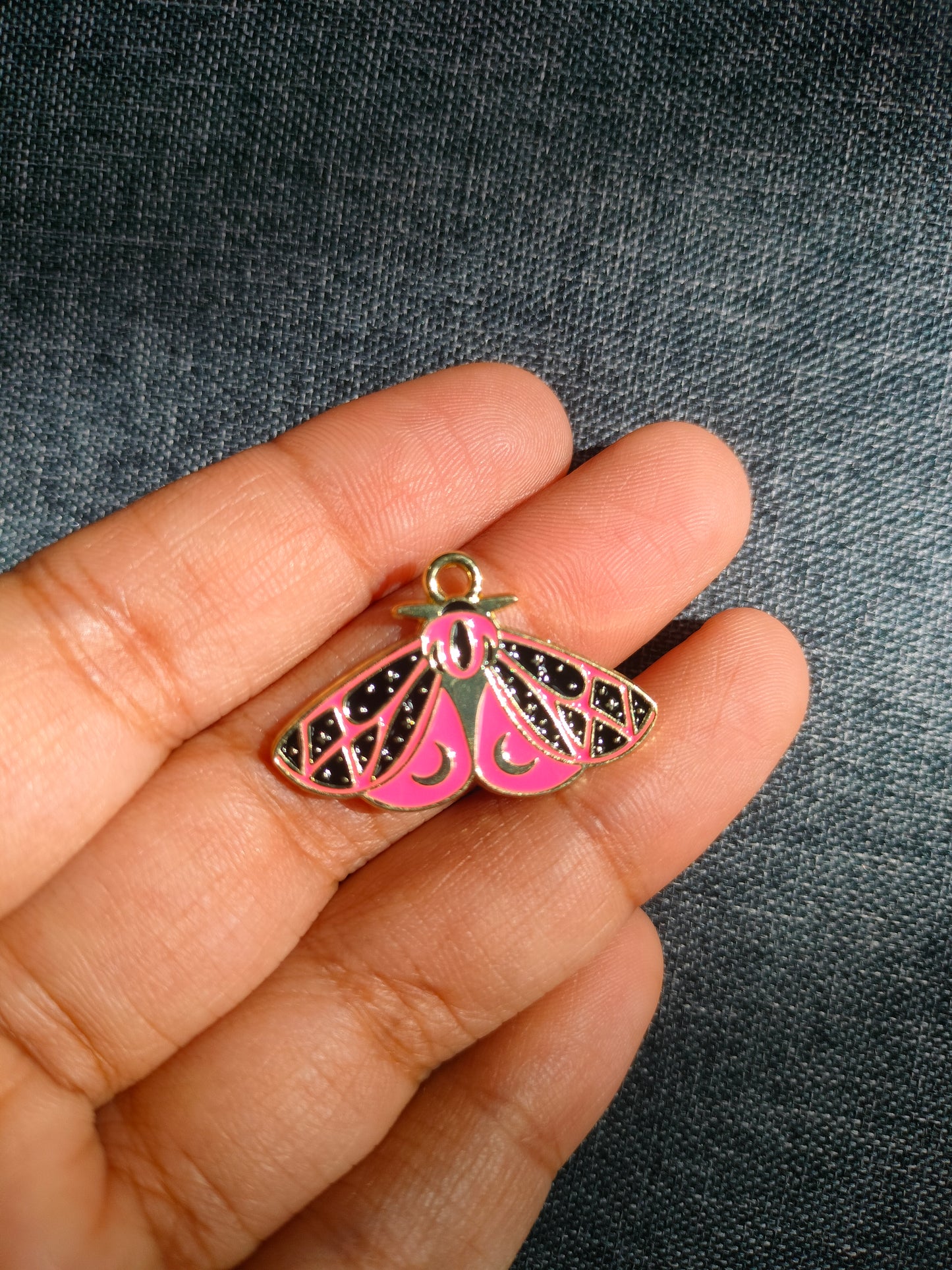 Pink Black Moth | Enamel Butterfly Moth Charm