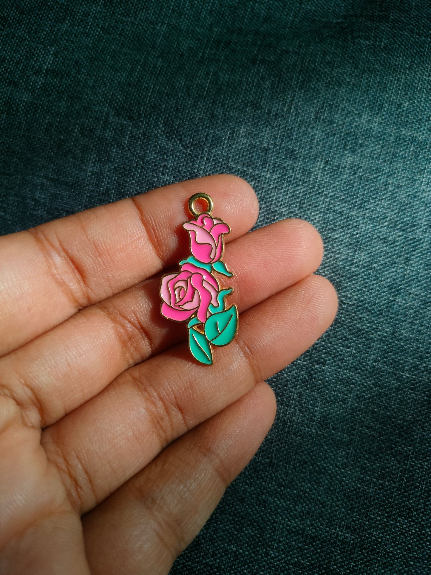 Pink Rose Bunch |Enamel Floral Charm