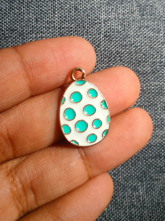 Easter Egg Charm White base Blue Polka
