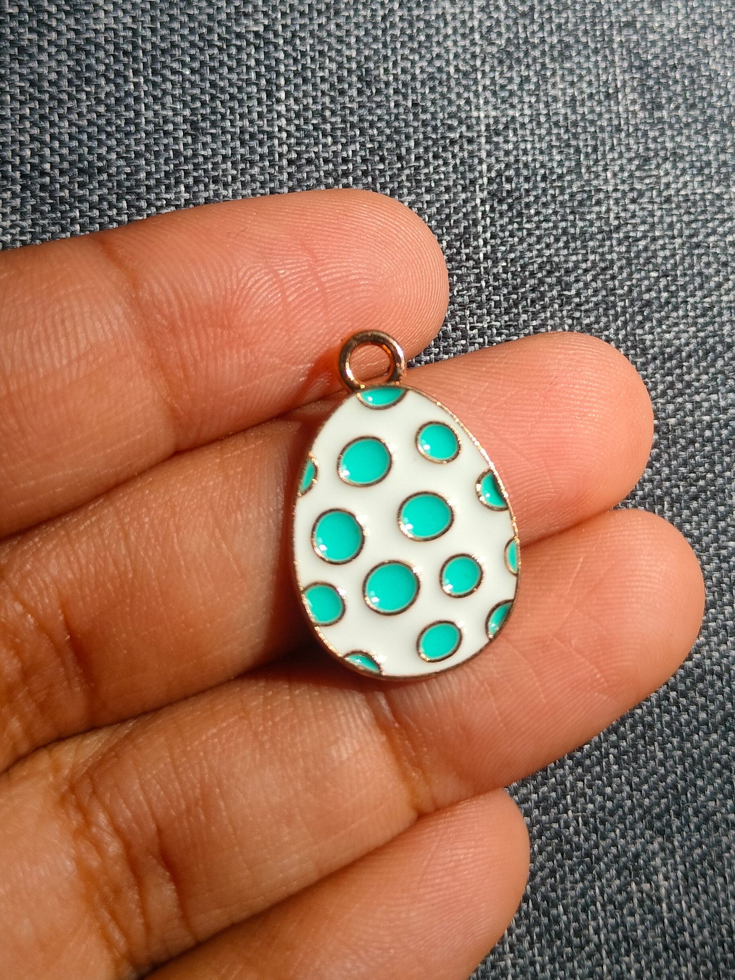 Easter Egg Charm White base Blue Polka