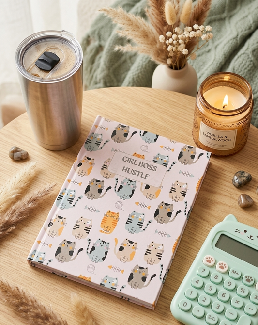 Girl Boss Journal - Cute Cats and wool spool  | A5 | Hard Cover