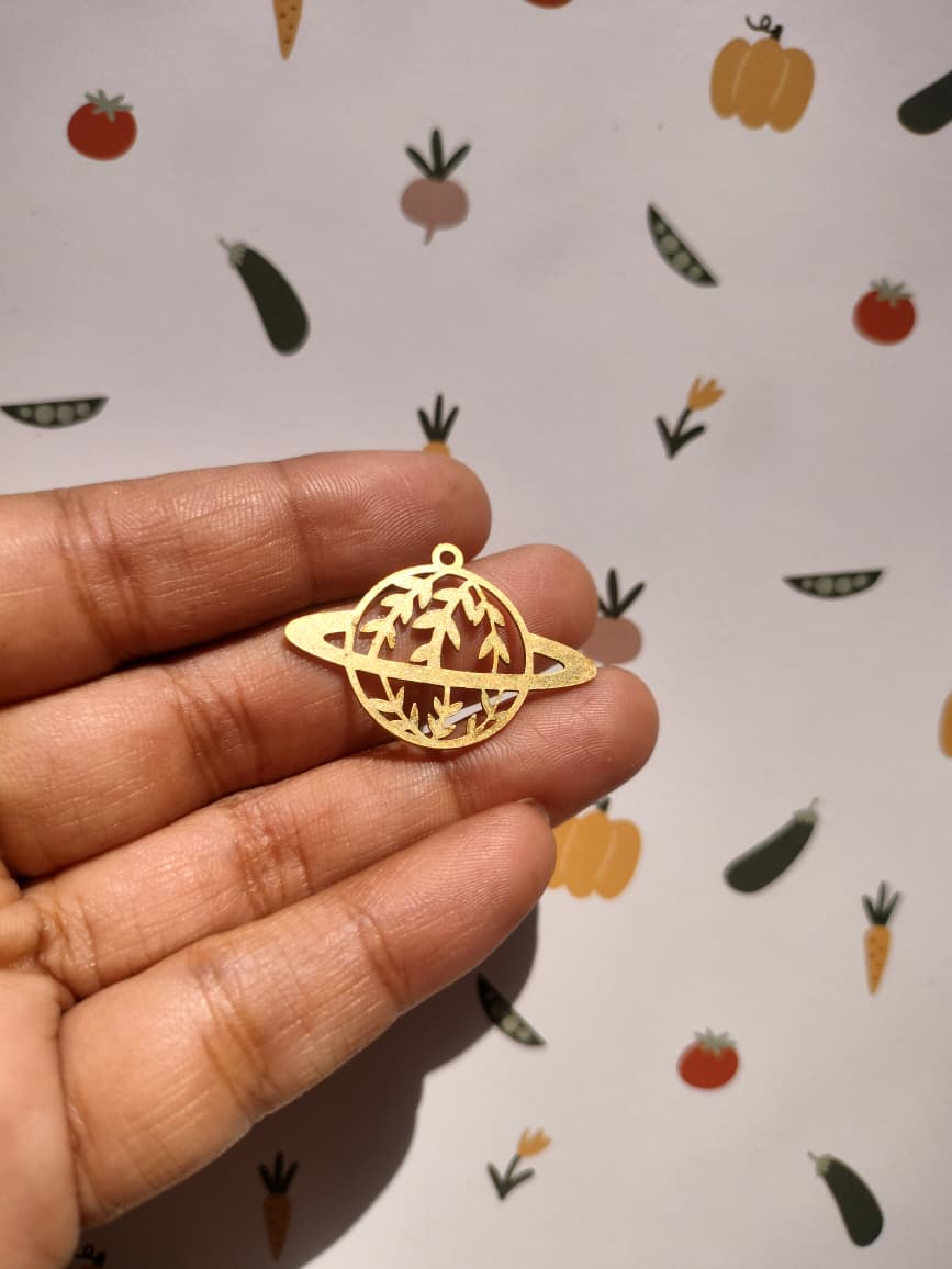 Plant Saturn Charm, Planet Earring Charm, Branch Leaf Pendant, Celestial Pendant for Jewelry Making