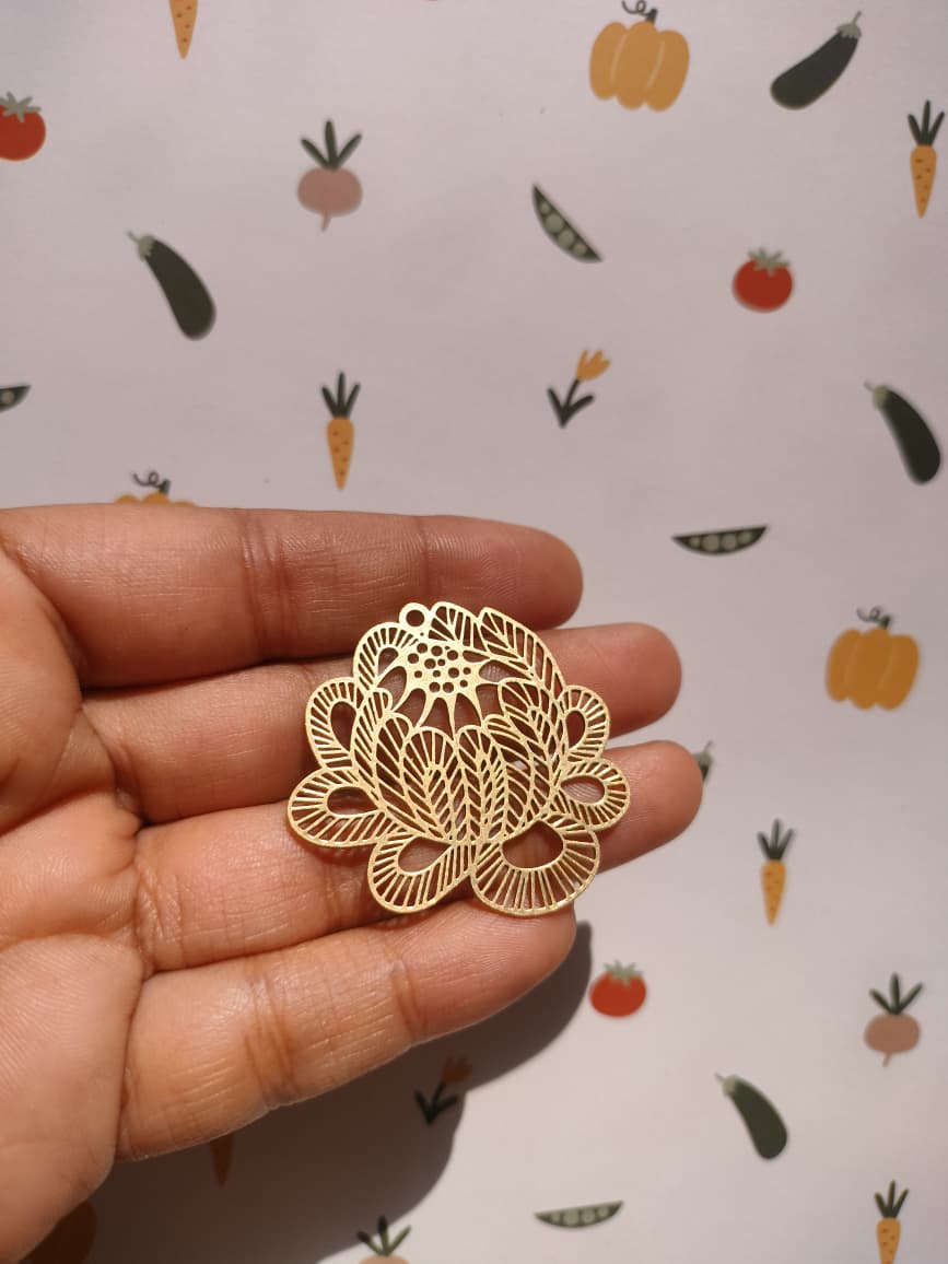 Flower Bud Earring Charm, Textured Stripe Flower Charm, Hollow Floral Pendant