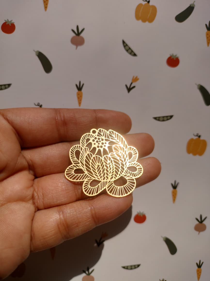 Flower Bud Earring Charm, Textured Stripe Flower Charm, Hollow Floral Pendant