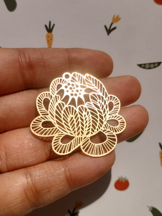 Flower Bud Earring Charm, Textured Stripe Flower Charm, Hollow Floral Pendant