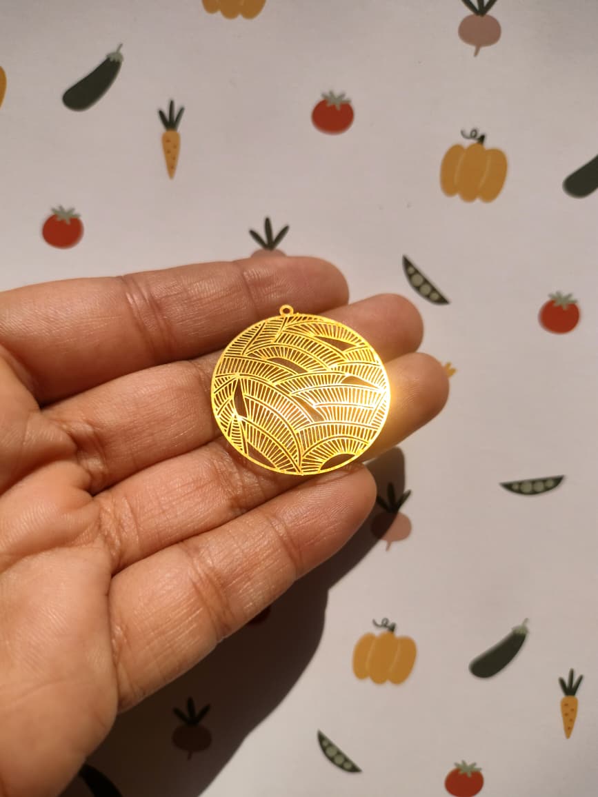 Fern Petal Pattern Earring Charm, Round Farm Earring,  Hollow Arc Charms