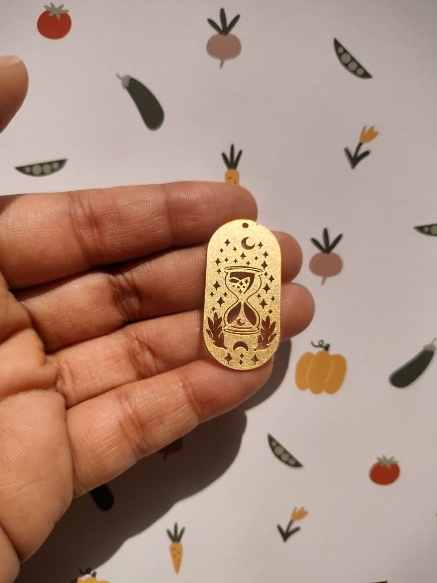 Celestial Sandglass Charm, Oval Crescent Hourglass Earring Charm, North Star Plant Leaf Pendant