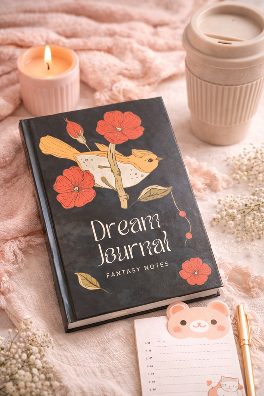Dream Journal - Black Floral Bird  | A5 | Hard Cover