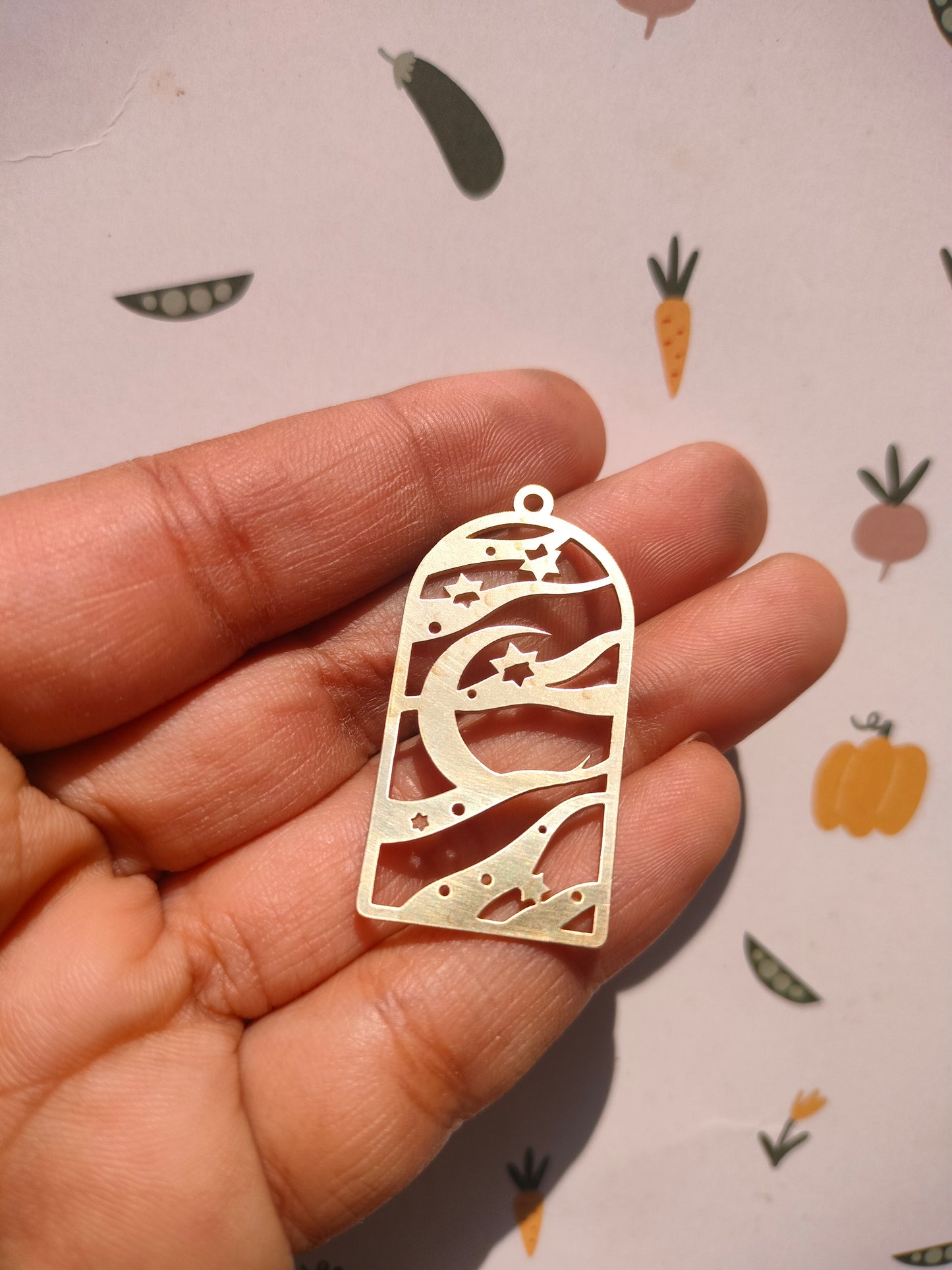 Domed Laser Cut Charm, Crescent Moon Charm,  Arch Shape Cutout