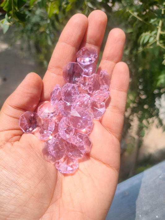 Colored Octagon AB Crystals 14 mm  - Rose Pink