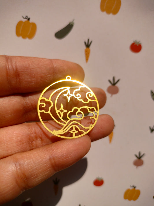 Celestial Earring Charm,  Hollow Round Charm, Crescent Moon Earring, North Star Cloud Charm - Style 1