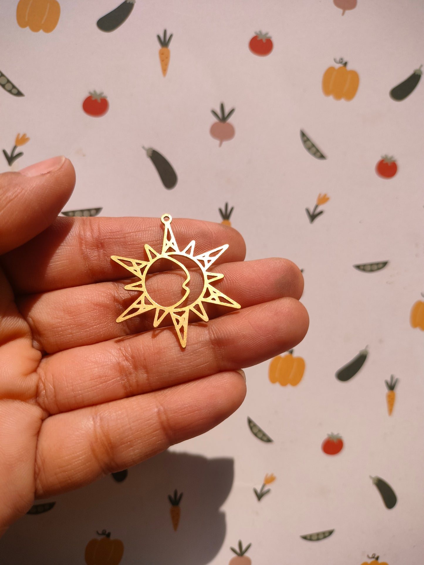 Sun Lasercut Earring Charm,  Circle Hollow Celestial Moon Sun Pendant