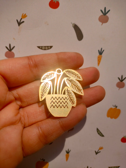 Potted Plants Laser Cut Earring, Abstract Waves Vase Charm,  Nervure Rib Leaf Charm