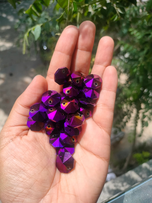 Colored Octagon AB Crystals 14 mm  - Coated purple