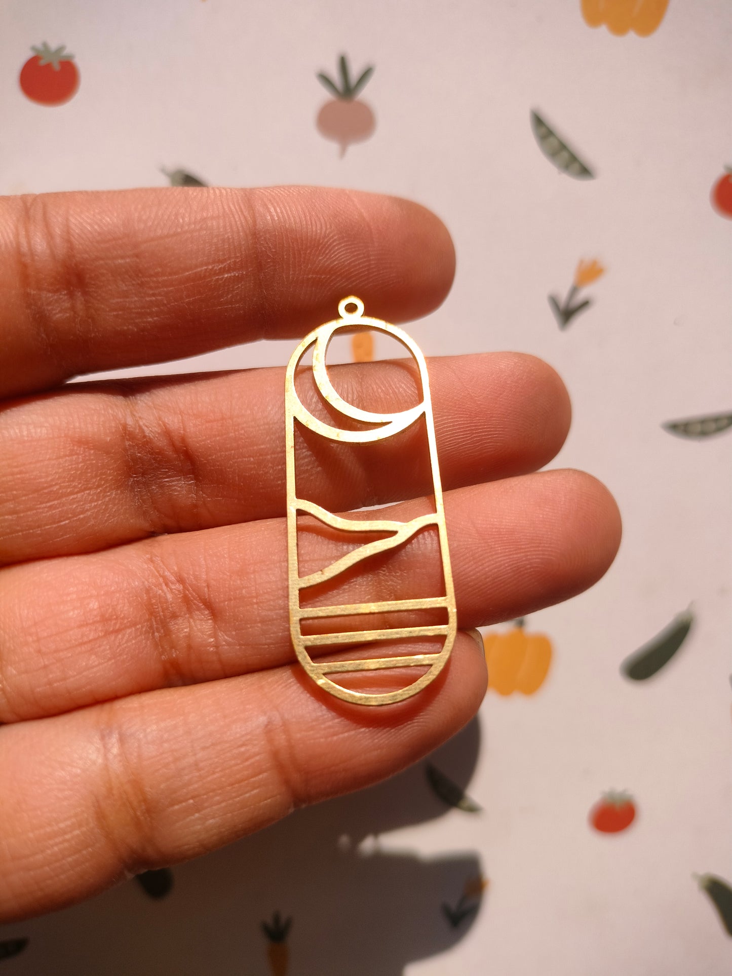 Landscape Earring Charm, Long Oval Bar Crescent Charm,  Earring Findings Oval