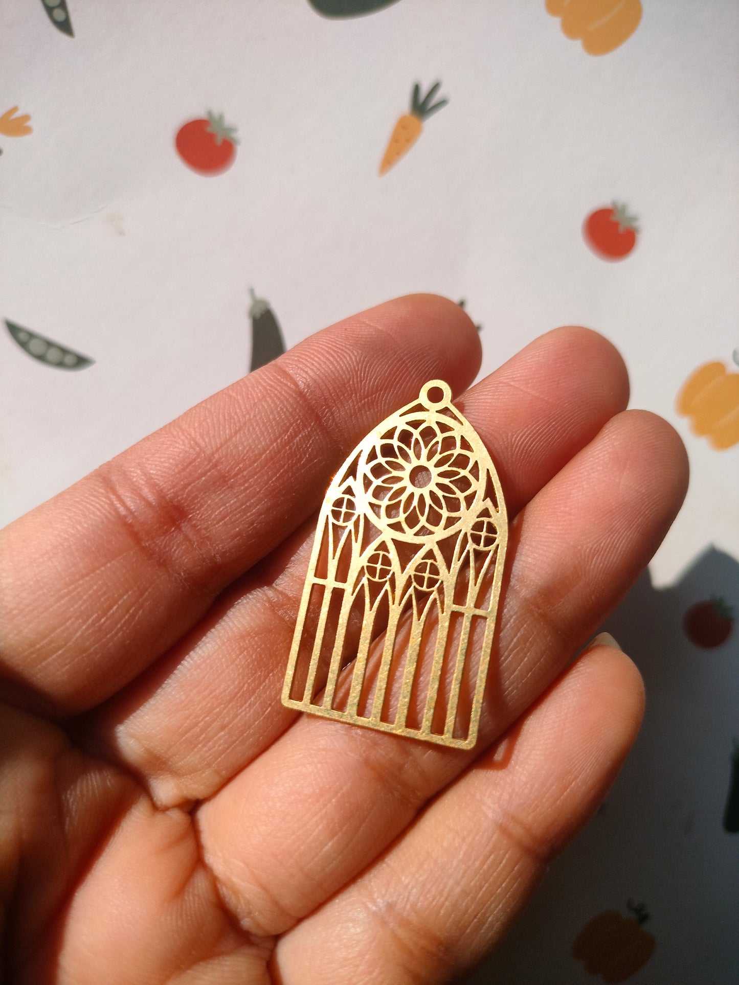 Domed Charm, Vintage Looking Earring Charm, Flower Pattern Sign