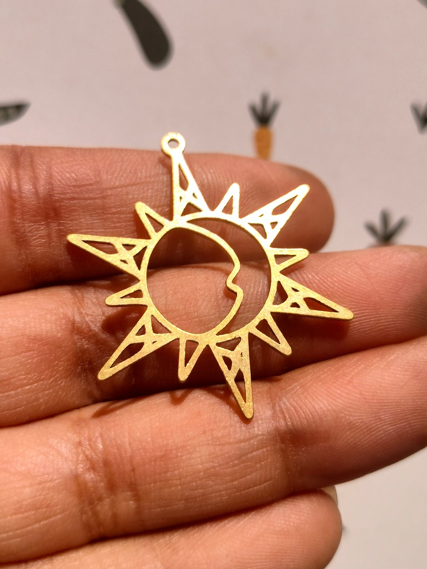 Sun Lasercut Earring Charm,  Circle Hollow Celestial Moon Sun Pendant